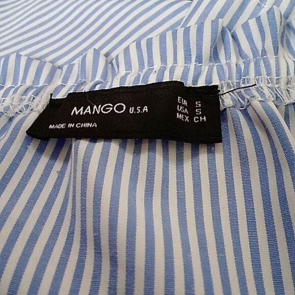 MANGO USA Blue and Black Relaxed Striped Embroidery Women's Blouses Size S - Picture 11 of 16